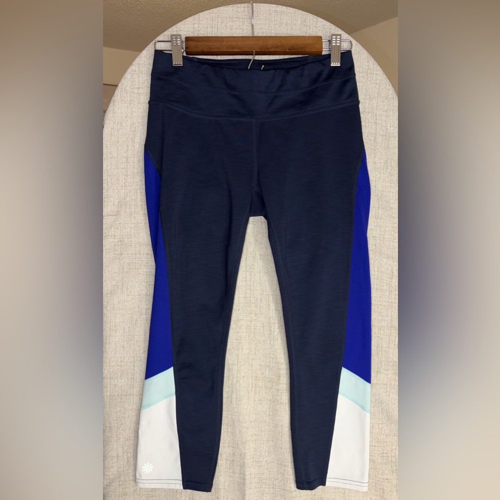 Athleta Dark Blue Leggings with light blue  Accent size S pocket